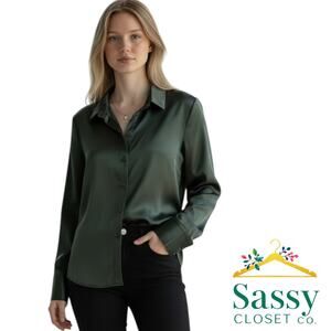 Banana Republic Deep Green Blouse Button Up Long Sleeve Career Smart Size L EUC